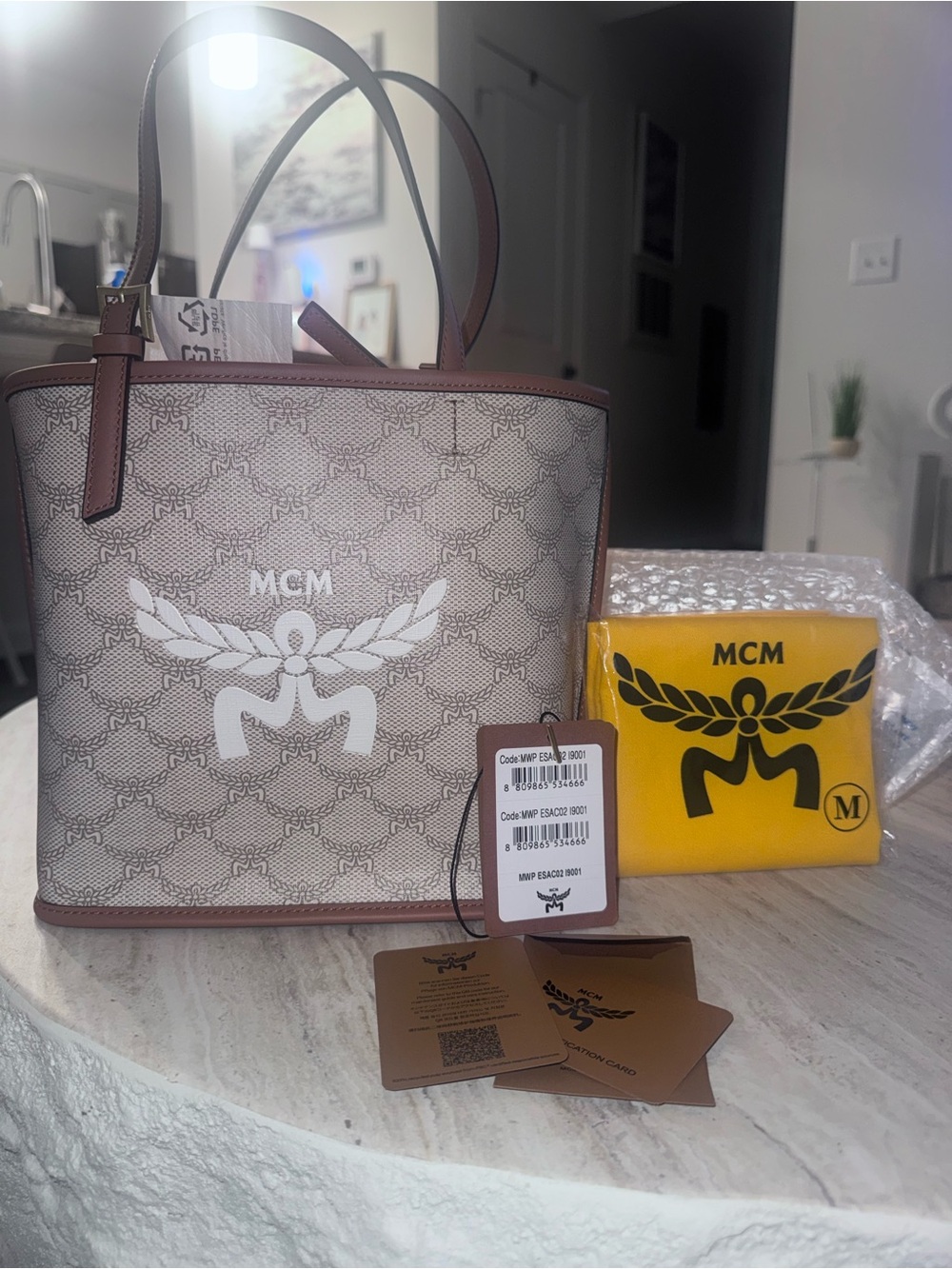 MCM Lauretos Nappa Mini Himmel Shopper Tote Oatmeal - Picture 2 of 9